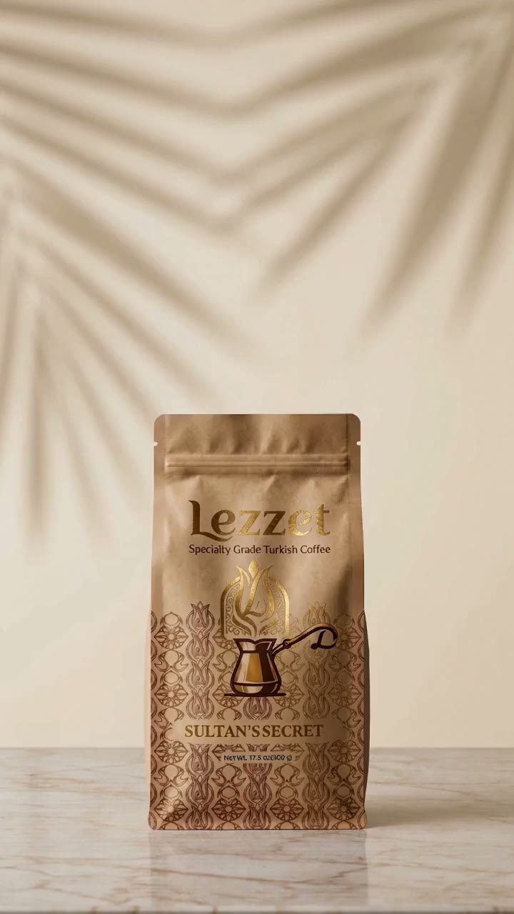 Lezzet Sultan's Secret Turkish Coffee bag on marble