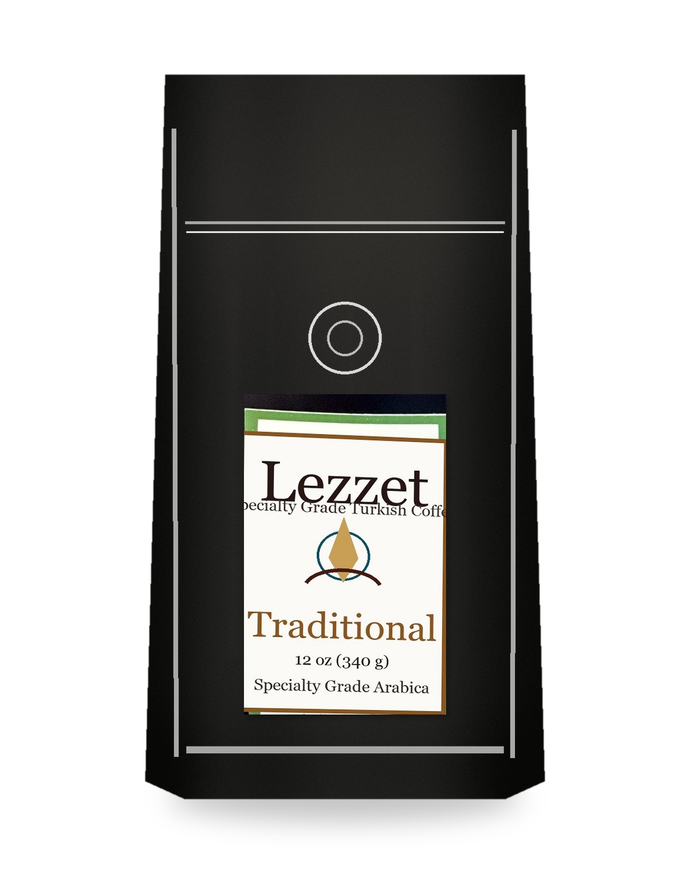 Lezzet Traditional 12 oz black pouch with sticker label