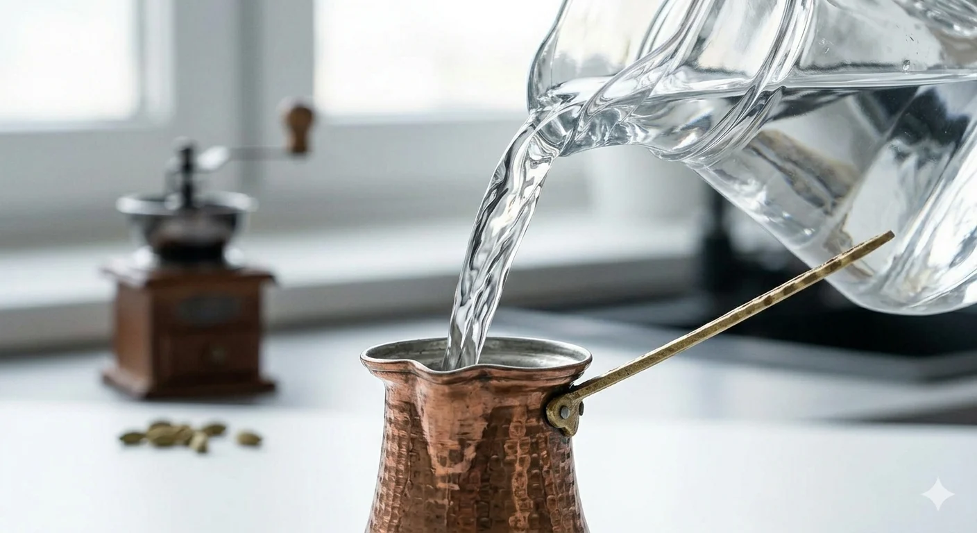 Cold water pouring into a cezve