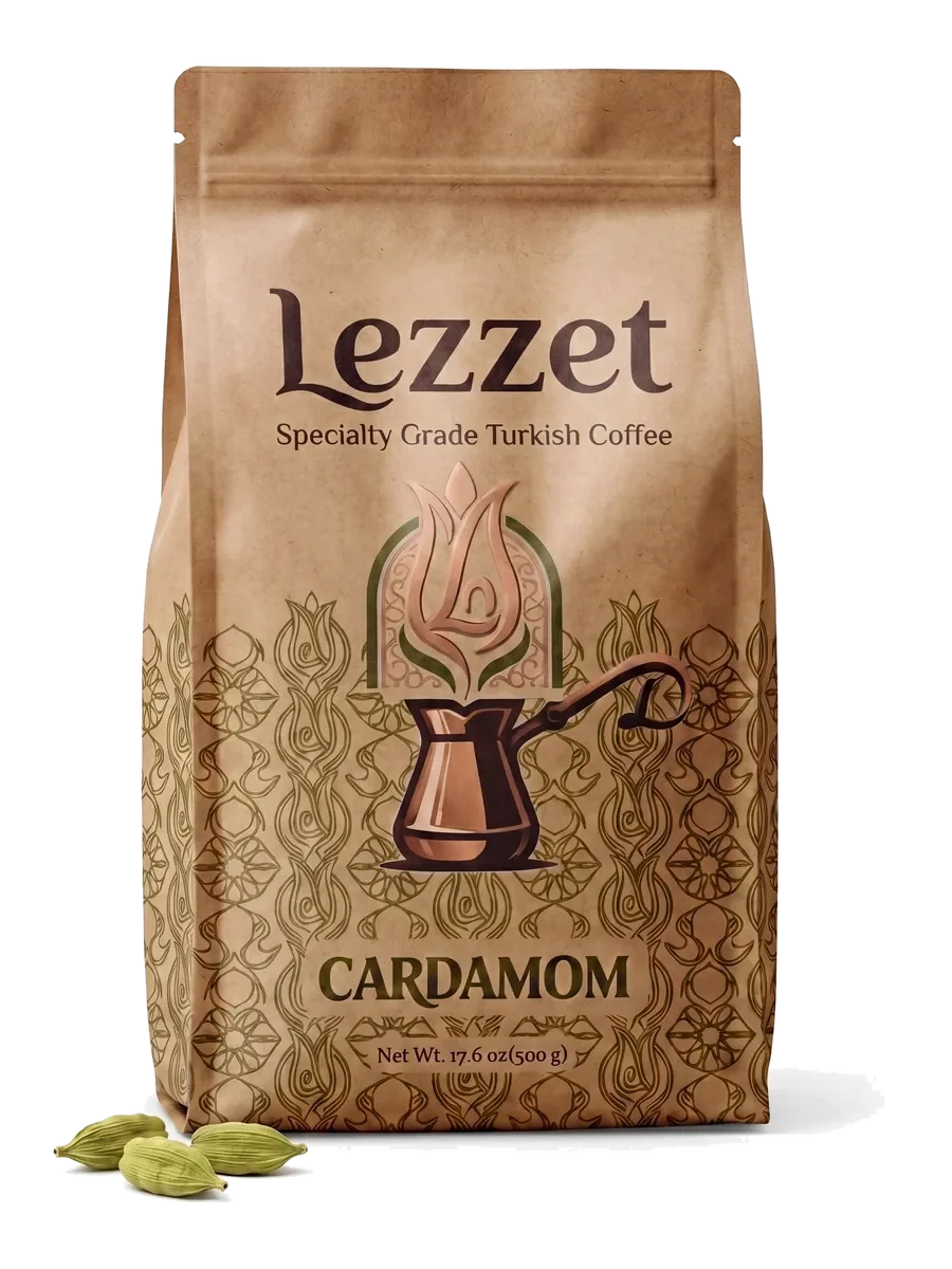 Lezzet Cardamom Turkish coffee bag with cardamom pods