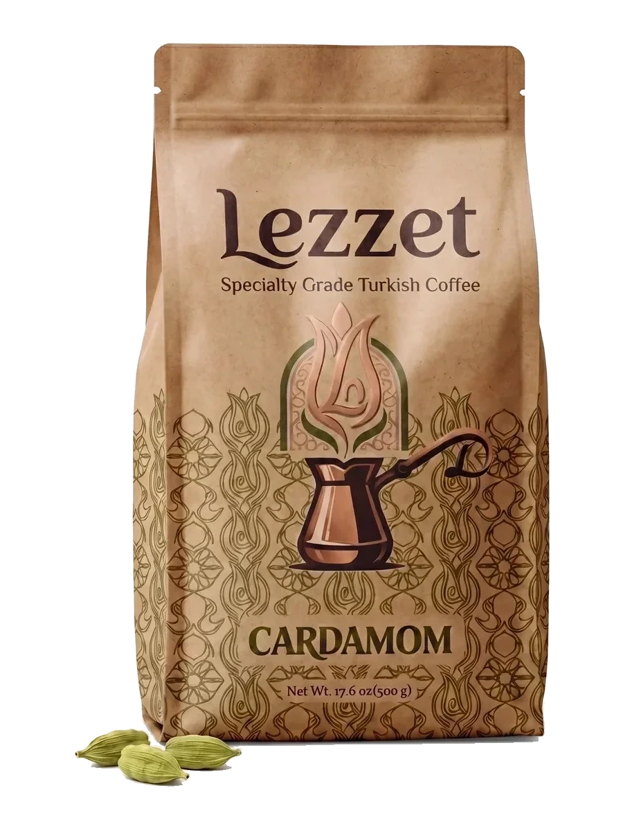 Lezzet Cardamom Turkish coffee bag with cardamom pods