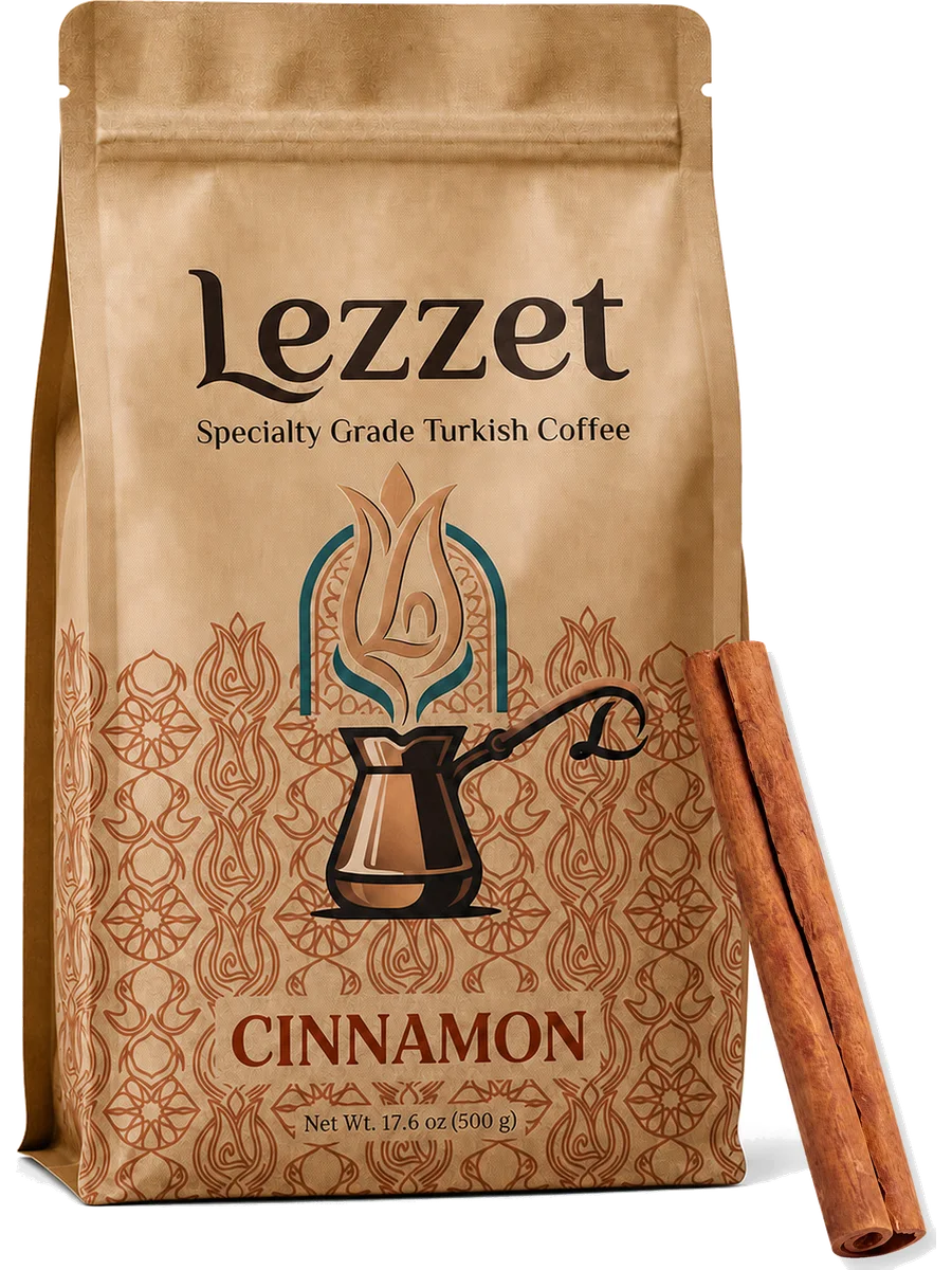 Lezzet Cinnamon Turkish coffee bag with cinnamon sticks