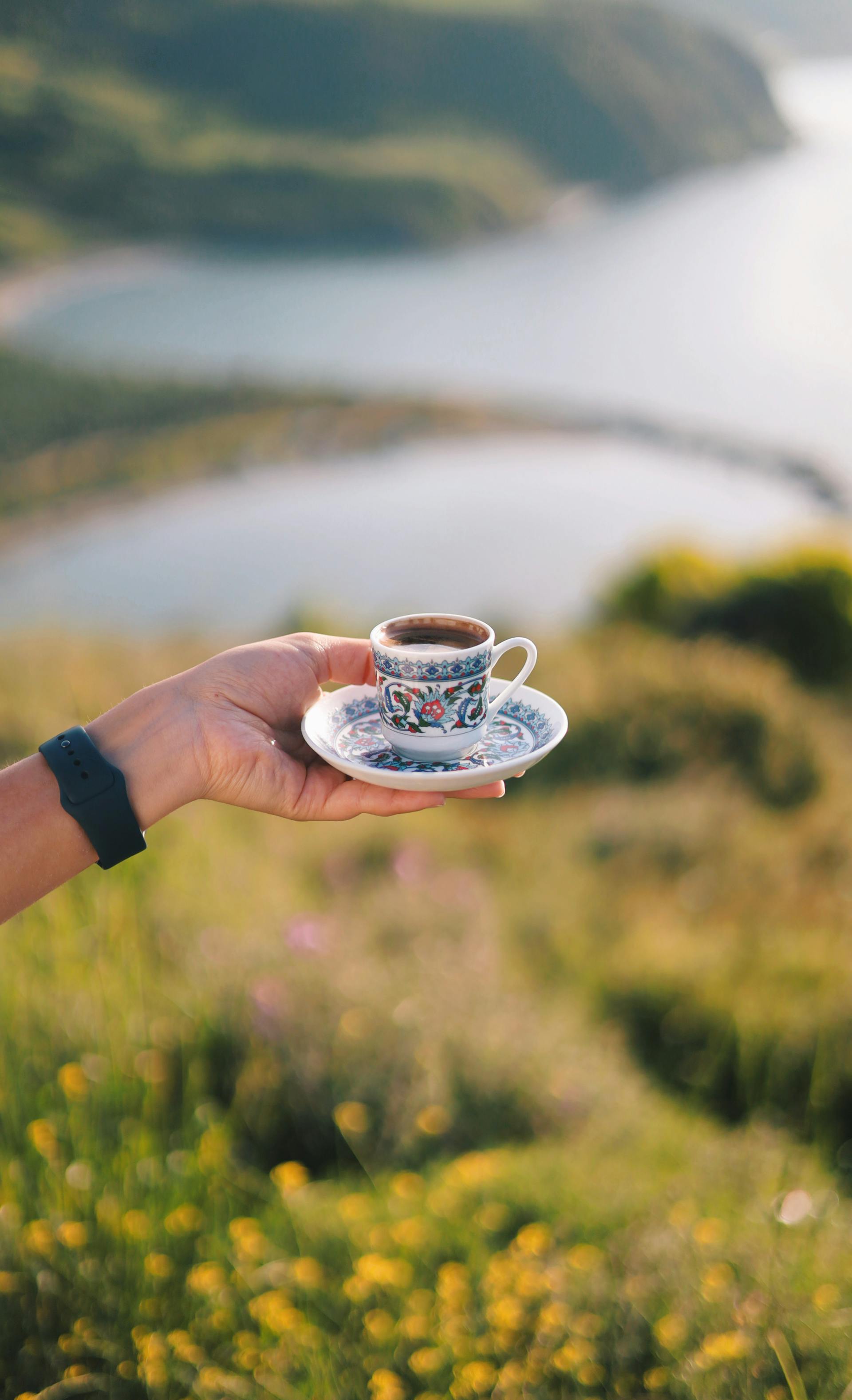 Bright outdoor Turkish coffee service